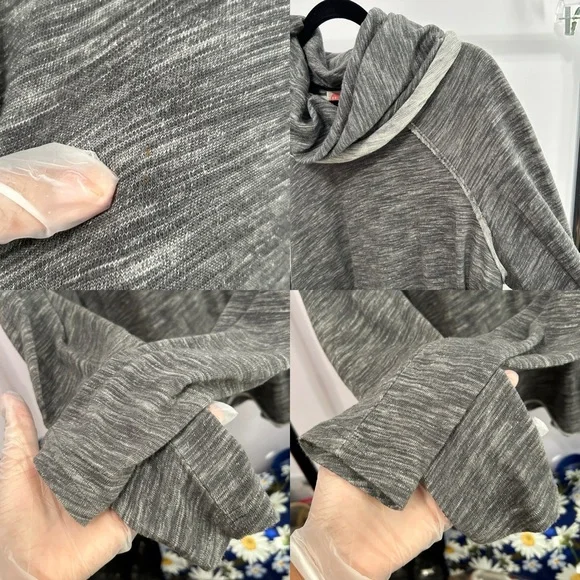 Free People Beach Heather Gray Cowl Neck Lagenlook Sweater Size Large - “Titus” - Picture 9 of 14